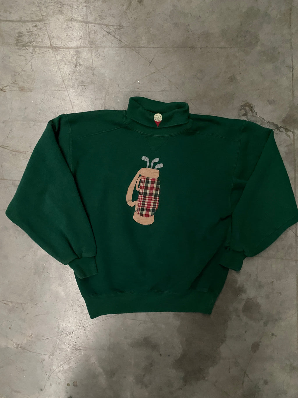 Pull a col roulé Russell High Cotton "Clubs de golf" vintage 80s made in USA