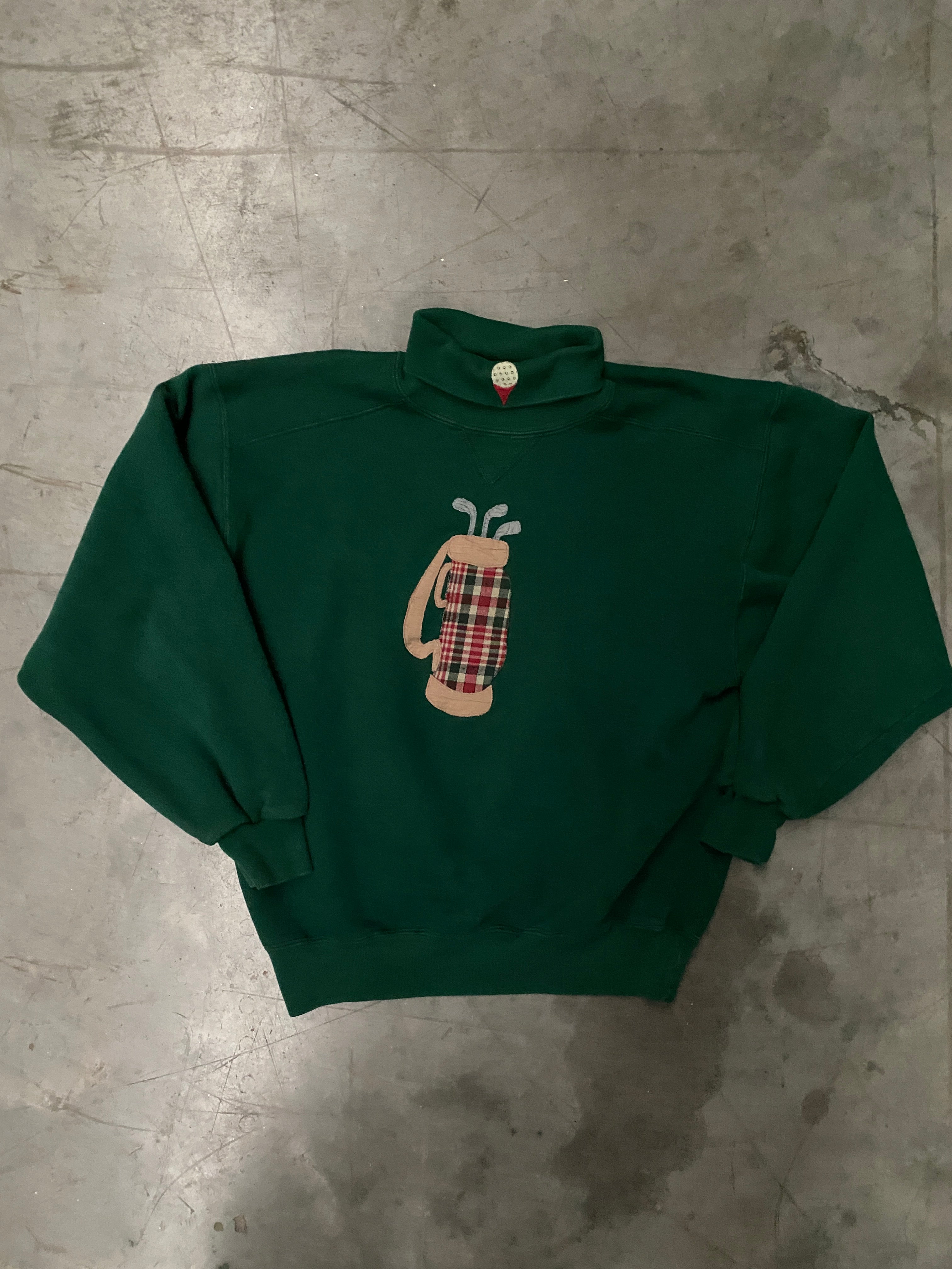 Pull a col roulé Russell High Cotton "Clubs de golf" vintage 80s made in USA